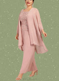 Mandy Jumpsuit/Pantsuit Scoop Neck Ankle-Length Chiffon Lace Mother of the Bride Dress UKP0014746