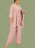 Mandy Jumpsuit/Pantsuit Scoop Neck Ankle-Length Chiffon Lace Mother of the Bride Dress UKP0014746