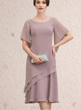 Meadow A-Line Scoop Neck Knee-Length Chiffon Mother of the Bride Dress With Cascading Ruffles UKP0014755