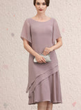 Meadow A-Line Scoop Neck Knee-Length Chiffon Mother of the Bride Dress With Cascading Ruffles UKP0014755