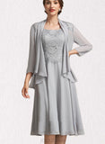 Krystal A-Line Square Neckline Knee-Length Chiffon Lace Mother of the Bride Dress UKP0014759