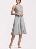 Krystal A-Line Square Neckline Knee-Length Chiffon Lace Mother of the Bride Dress UKP0014759