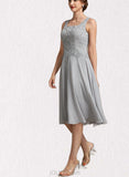 Krystal A-Line Square Neckline Knee-Length Chiffon Lace Mother of the Bride Dress UKP0014759