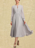 India A-Line Scoop Neck Tea-Length Chiffon Mother of the Bride Dress With Bow(s) UKP0014779