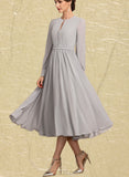 India A-Line Scoop Neck Tea-Length Chiffon Mother of the Bride Dress With Bow(s) UKP0014779