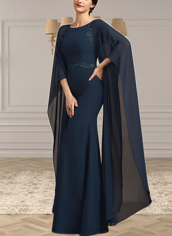 Emmy Sheath/Column Scoop Neck Floor-Length Chiffon Mother of the Bride Dress With Lace Sequins UKP0014806