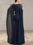 Emmy Sheath/Column Scoop Neck Floor-Length Chiffon Mother of the Bride Dress With Lace Sequins UKP0014806