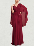 Madeline A-Line V-neck Floor-Length Chiffon Mother of the Bride Dress With Ruffle Beading Sequins UKP0014833