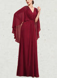 Madeline A-Line V-neck Floor-Length Chiffon Mother of the Bride Dress With Ruffle Beading Sequins UKP0014833