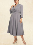 Emilee A-Line V-neck Tea-Length Stretch Crepe Mother of the Bride Dress UKP0014844