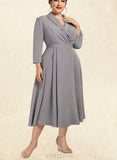 Emilee A-Line V-neck Tea-Length Stretch Crepe Mother of the Bride Dress UKP0014844