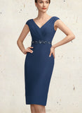 Alivia Sheath/Column V-neck Knee-Length Chiffon Mother of the Bride Dress With Ruffle Beading Sequins UKP0014847