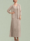 Esperanza A-Line V-neck Ankle-Length Chiffon Lace Mother of the Bride Dress UKP0014851