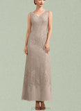 Esperanza A-Line V-neck Ankle-Length Chiffon Lace Mother of the Bride Dress UKP0014851