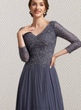 Mollie A-Line V-neck Ankle-Length Chiffon Lace Mother of the Bride Dress UKP0014899