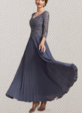 Mollie A-Line V-neck Ankle-Length Chiffon Lace Mother of the Bride Dress UKP0014899