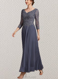 Mollie A-Line V-neck Ankle-Length Chiffon Lace Mother of the Bride Dress UKP0014899