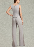 Saniyah Jumpsuit/Pantsuit Square Neckline Floor-Length Chiffon Mother of the Bride Dress UKP0014900