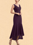 Hillary Trumpet/Mermaid V-neck Asymmetrical Chiffon Mother of the Bride Dress With Lace Beading Sequins UKP0014902