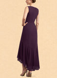 Hillary Trumpet/Mermaid V-neck Asymmetrical Chiffon Mother of the Bride Dress With Lace Beading Sequins UKP0014902