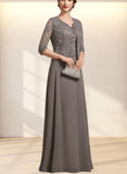 Myah A-Line Square Neckline Floor-Length Chiffon Lace Mother of the Bride Dress UKP0014904