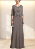 Myah A-Line Square Neckline Floor-Length Chiffon Lace Mother of the Bride Dress UKP0014904