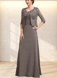 Myah A-Line Square Neckline Floor-Length Chiffon Lace Mother of the Bride Dress UKP0014904