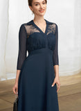 Alannah A-Line V-neck Tea-Length Chiffon Lace Mother of the Bride Dress UKP0014905