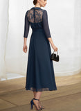 Alannah A-Line V-neck Tea-Length Chiffon Lace Mother of the Bride Dress UKP0014905