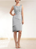 Claudia Sheath/Column Scoop Neck Asymmetrical Chiffon Lace Mother of the Bride Dress With Cascading Ruffles UKP0014912