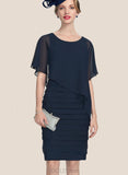 Ursula Sheath/Column Scoop Neck Knee-Length Chiffon Mother of the Bride Dress With Ruffle UKP0014913