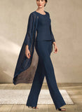 Natalee Jumpsuit/Pantsuit Scoop Neck Floor-Length Chiffon Mother of the Bride Dress UKP0014914