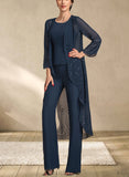 Natalee Jumpsuit/Pantsuit Scoop Neck Floor-Length Chiffon Mother of the Bride Dress UKP0014914