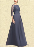 Marlene A-Line Scoop Neck Floor-Length Chiffon Lace Mother of the Bride Dress With Ruffle UKP0014917