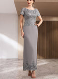 Sydnee Sheath/Column Scoop Neck Ankle-Length Chiffon Lace Mother of the Bride Dress With Sequins UKP0014922