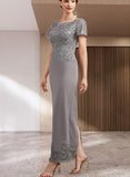 Sydnee Sheath/Column Scoop Neck Ankle-Length Chiffon Lace Mother of the Bride Dress With Sequins UKP0014922