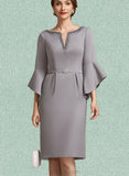 Shea Sheath/Column V-neck Knee-Length Stretch Crepe Mother of the Bride Dress With Beading UKP0014928