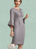 Shea Sheath/Column V-neck Knee-Length Stretch Crepe Mother of the Bride Dress With Beading UKP0014928