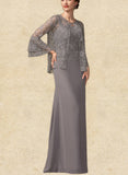 Gia Sheath/Column Square Neckline Floor-Length Chiffon Lace Mother of the Bride Dress UKP0014936