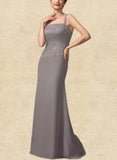 Gia Sheath/Column Square Neckline Floor-Length Chiffon Lace Mother of the Bride Dress UKP0014936