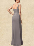 Gia Sheath/Column Square Neckline Floor-Length Chiffon Lace Mother of the Bride Dress UKP0014936