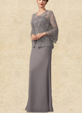 Gia Sheath/Column Square Neckline Floor-Length Chiffon Lace Mother of the Bride Dress UKP0014936