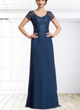 EmeryPiper A-Line V-neck Floor-Length Chiffon Lace Mother of the Bride Dress With Sequins UKP0014938