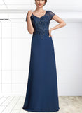 EmeryPiper A-Line V-neck Floor-Length Chiffon Lace Mother of the Bride Dress With Sequins UKP0014938