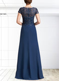 EmeryPiper A-Line V-neck Floor-Length Chiffon Lace Mother of the Bride Dress With Sequins UKP0014938