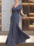 Addisyn Trumpet/Mermaid V-neck Floor-Length Chiffon Mother of the Bride Dress UKP0014951