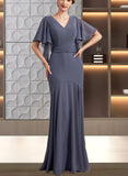 Addisyn Trumpet/Mermaid V-neck Floor-Length Chiffon Mother of the Bride Dress UKP0014951