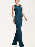 Selah Jumpsuit/Pantsuit Scoop Neck Floor-Length Chiffon Mother of the Bride Dress With Beading Cascading Ruffles UKP0014956