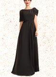 Uerica A-Line Scoop Neck Floor-Length Chiffon Mother of the Bride Dress With Ruffle Beading UKP0014970