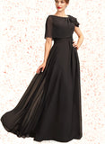 Uerica A-Line Scoop Neck Floor-Length Chiffon Mother of the Bride Dress With Ruffle Beading UKP0014970